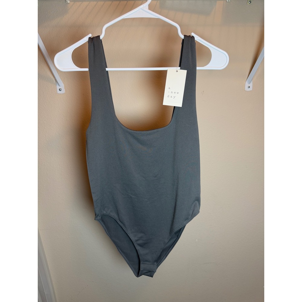 A New Day Women Sleeveless Scoop Neck Bodysuit Dark Gray NWT